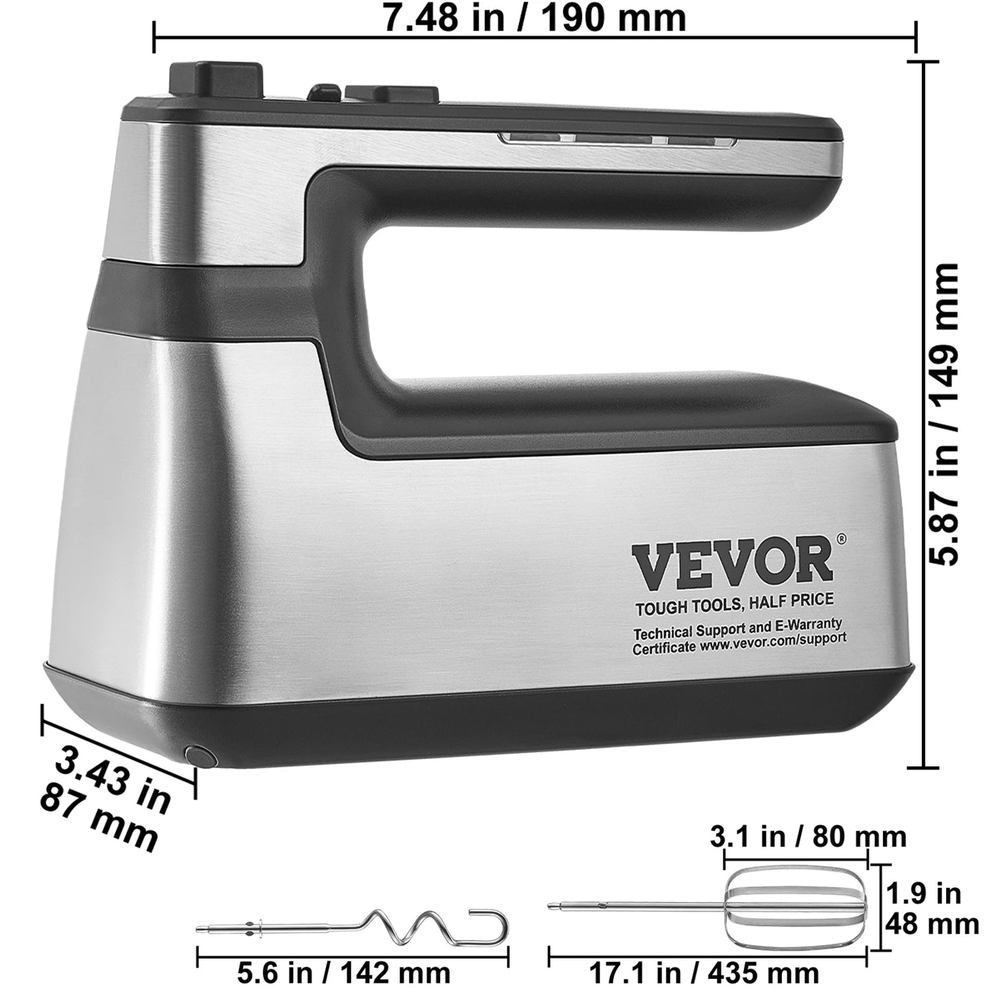 VEVOR Cordless Electric Hand Mixer 100W