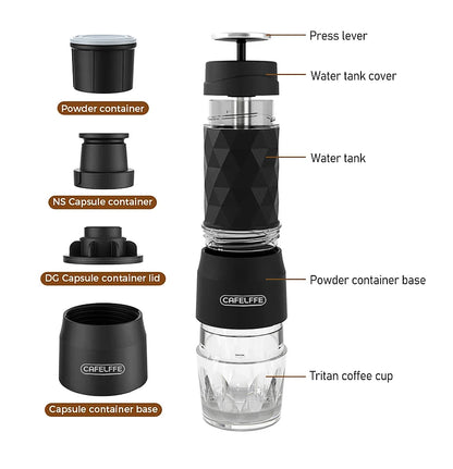 Portable Brew Coffee 3 in 1 CAFELFFE Hand Press Travel/Camping