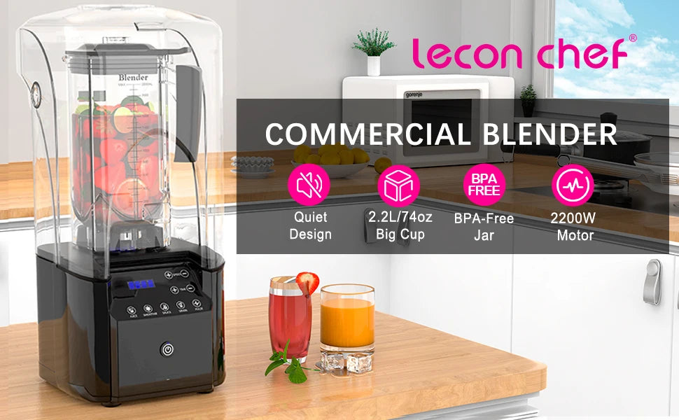 Commercial Quiet Shield Blender 2200W Lecon Chef Professional